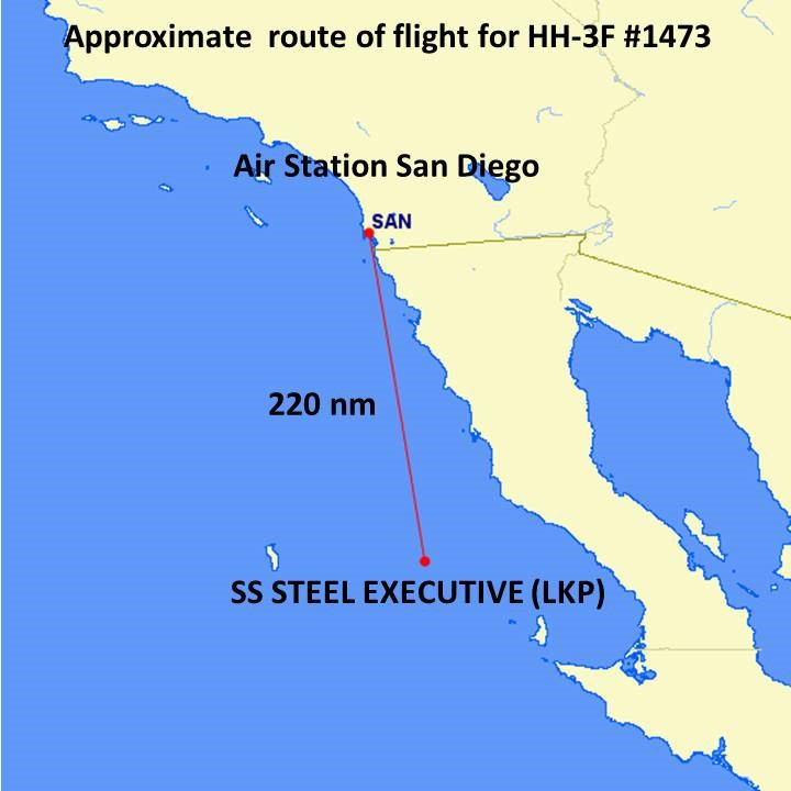 Approximate route of flight to STEEL EXECUTIVEs last known position