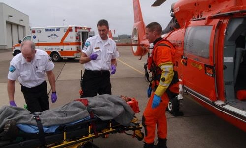 Air Facility Newport HH-65C – airlifted injured logger for transport to hospital